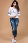 Zivame Pintuck Balloon Sleeved Cotton Top- White n Blue — thumbnail 4