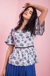 Zivame Floral Print Peplum Blouse- Blue — thumbnail 1