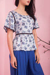 Zivame Floral Print Peplum Blouse- Blue — thumbnail 3