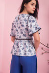 Zivame Floral Print Peplum Blouse- Blue — thumbnail 4