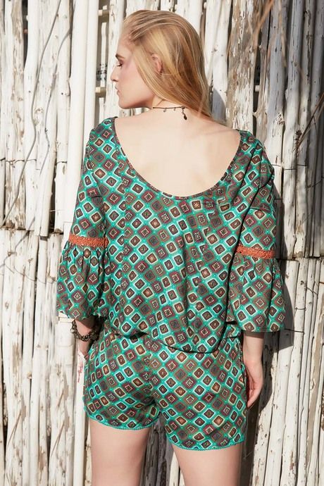 Zephyr Printed Boxy Top With Lace Detail- Teal Carpet — image 2