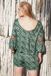 Zephyr Printed Boxy Top With Lace Detail- Teal Carpet — thumbnail 2