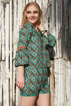 Zephyr Printed Boxy Top With Lace Detail- Teal Carpet — thumbnail 3