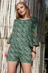 Zephyr Printed Boxy Top With Lace Detail- Teal Carpet — thumbnail 4