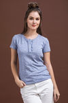 Zivame All Day in Marled Henley Tee- Blue — thumbnail 2