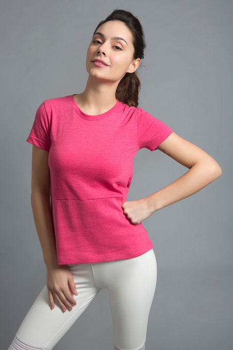 Zivame Marled Short Sleeve Basic Tee- Pink — image 4