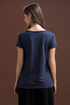 Zivame Cotton Rich Scoop Neck Tee- Navy Blue  — thumbnail 3