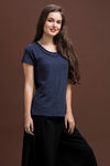 Zivame Cotton Rich Scoop Neck Tee- Navy Blue  — thumbnail 4