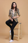 Zivame Yarn Dyed Checks Shirt- Brown — thumbnail 1