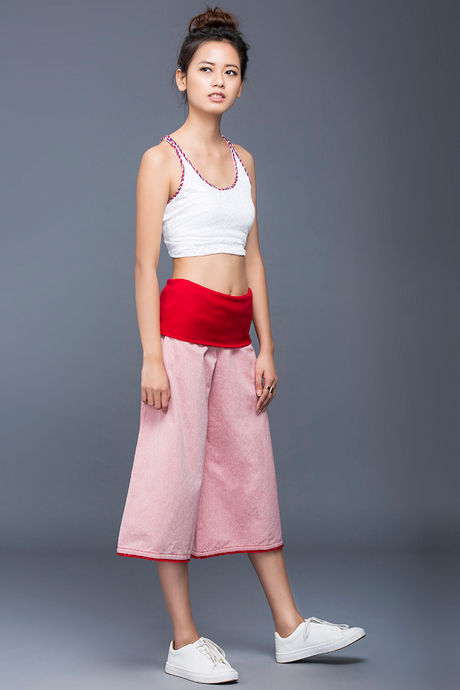 Zivame Chambray Fold Over Flared Culotte Pant-Red — image 2