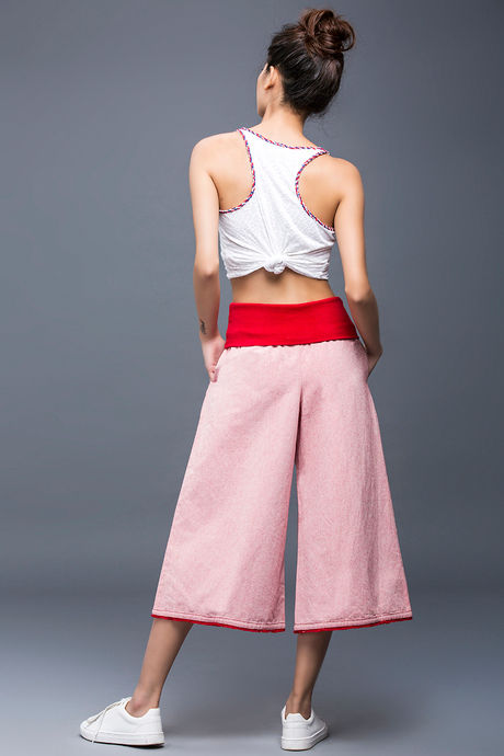 Zivame Chambray Fold Over Flared Culotte Pant-Red — image 3