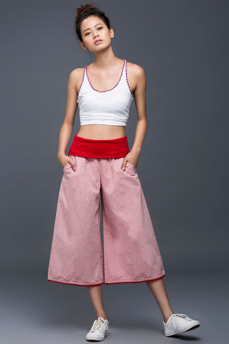 Zivame Chambray Fold Over Flared Culotte Pant-Red — image 4