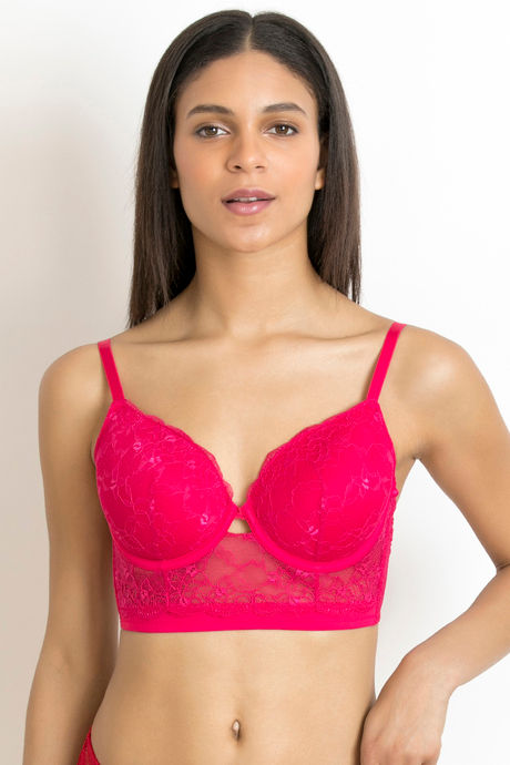 Zivame Luxe Lace Padded Wired Full Coverage Long Line Bra-Love Potion — image 2