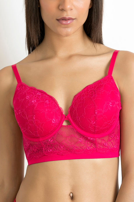 Zivame Luxe Lace Padded Wired Full Coverage Long Line Bra-Love Potion — image 5