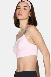 Zelocity High Impact Quick Dry Front Opening Multicolor Strap Sports Bra - Pink-A-Boo — thumbnail 4