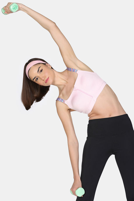 Zelocity High Impact Quick Dry Front Opening Multicolor Strap Sports Bra - Pink-A-Boo — image 5