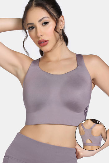 model image of Zelocity High Impact Moisture Wicking Sports Bra - Purple Dove
