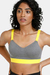 Zelocity High Impact Padded Wide Waist Band Sports Bra - Grey — thumbnail 1