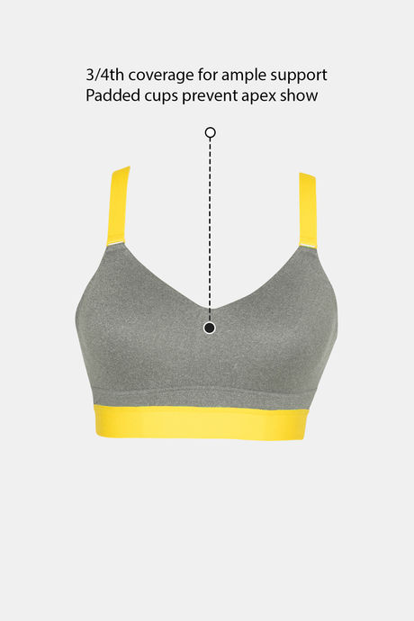 Zelocity High Impact Padded Wide Waist Band Sports Bra - Grey — image 2