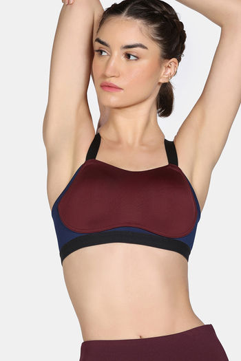 model image of Zelocity High Impact Quick Dry Sports Bra - Windsor Wine