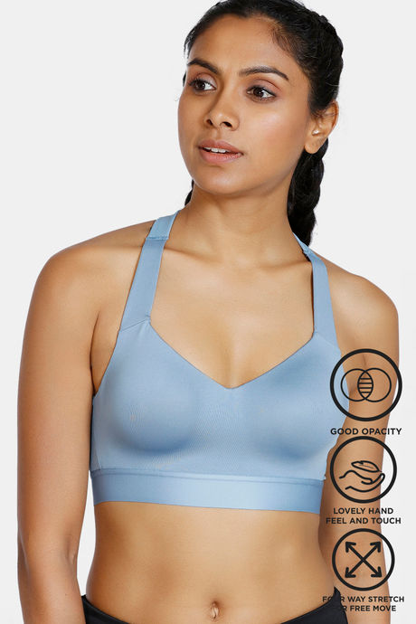 Zelocity High Impact Wide Waist Band Sports Bra - Faded Denim — image 6