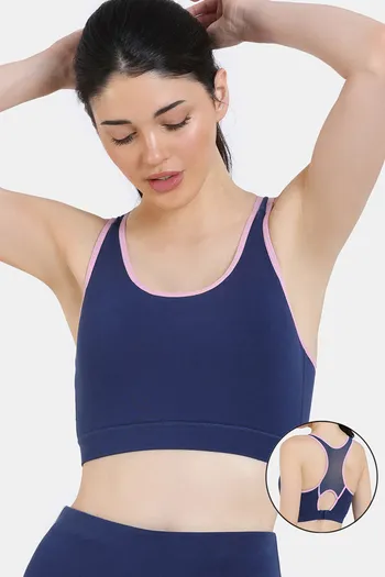 Zelocity Medium Impact Super Soft Sports Bra with Removable Padding - Navy Peony
