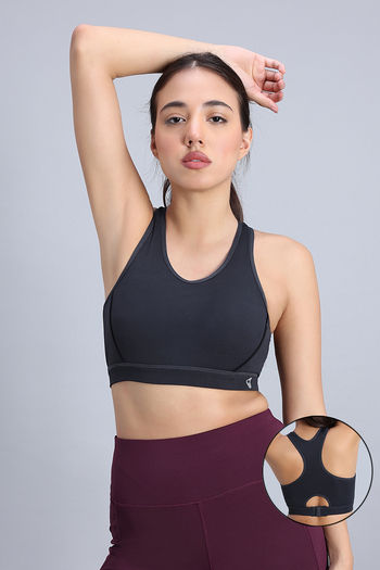 model image of Zelocity  Medium Impact Quick Dry Sports Bra - Black Beauty