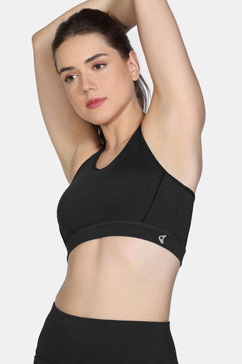 model image of Zelocity Medium Impact Quick Dry Sports Bra - Black Beauty