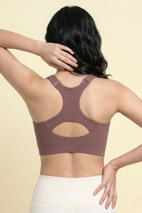 Zelocity Padded High Impact Moisture Wicking Training Sports Bra - Mauve — image 2