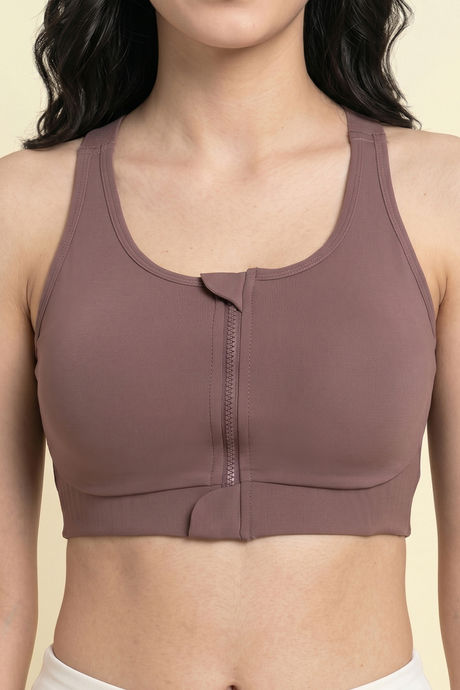 Zelocity Padded High Impact Moisture Wicking Training Sports Bra - Mauve — image 4