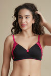 Zivame Basics Double Layered Non Wired Medium Coverage Lace Bra-Jet Black — thumbnail 1