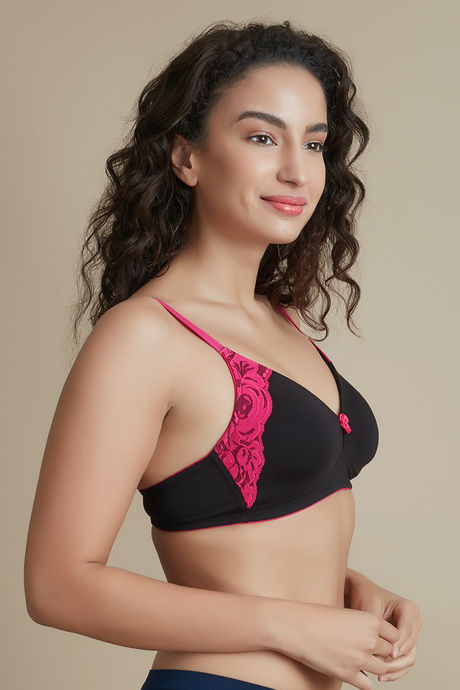 Zivame Basics Double Layered Non Wired Medium Coverage Lace Bra-Jet Black — image 2