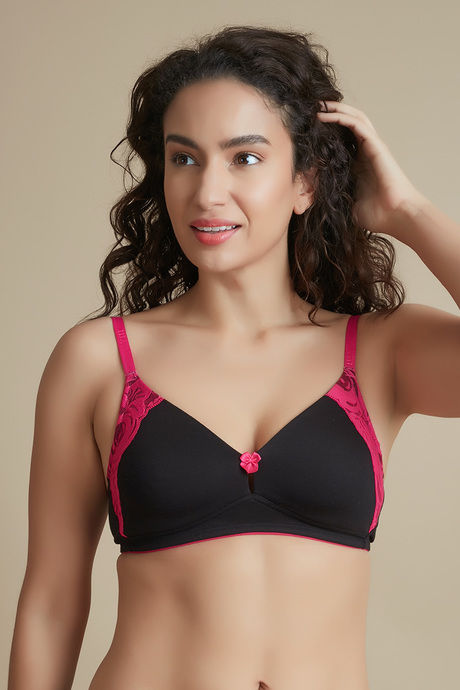 Zivame Basics Double Layered Non Wired Medium Coverage Lace Bra-Jet Black — image 4