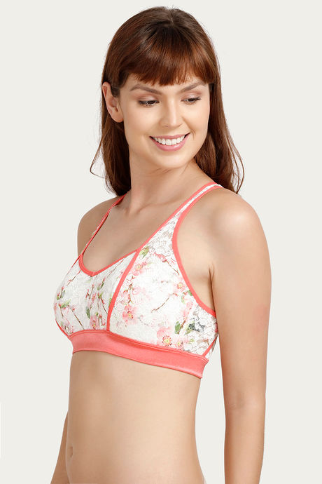 Zivame Floral Double Layered Non Wired Medium Coverage Bralette -Pink Green Pt — image 2