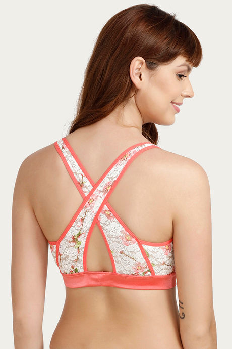 Zivame Floral Double Layered Non Wired Medium Coverage Bralette -Pink Green Pt — image 3