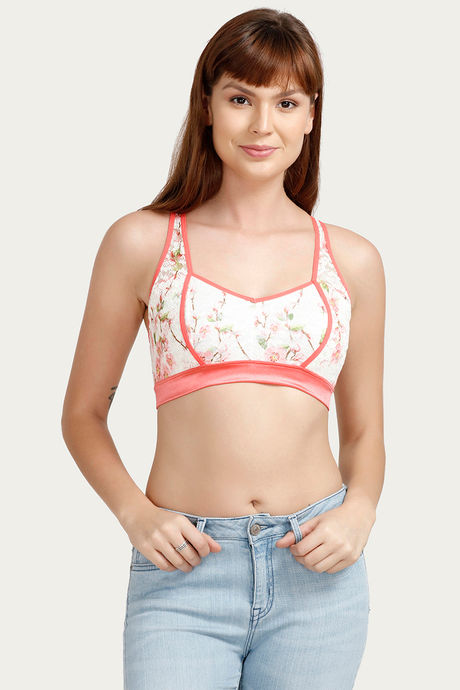 Zivame Floral Double Layered Non Wired Medium Coverage Bralette -Pink Green Pt — image 4