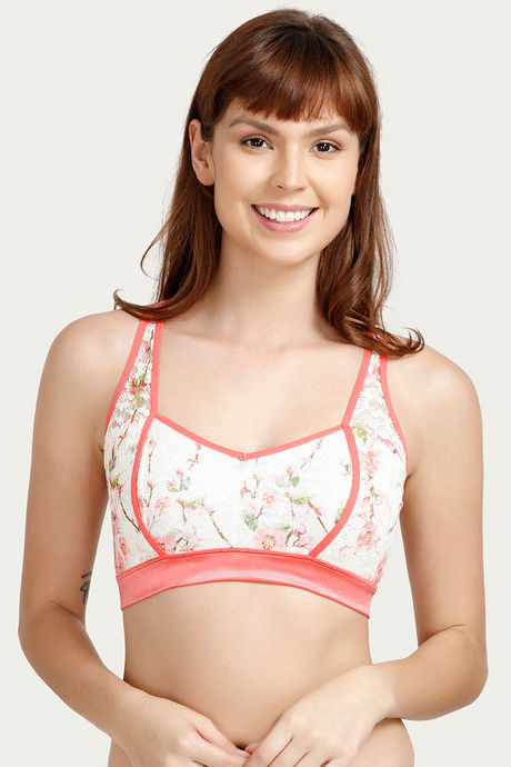 Zivame Floral Double Layered Non Wired Medium Coverage Bralette -Pink Green Pt — image 6