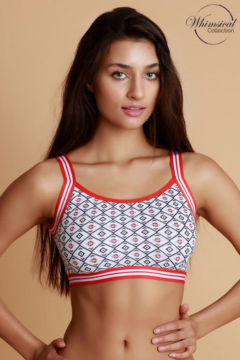 model image of Zivame Whimsical Double Layered Non Wired 3/4th Coverage Bralette -Blue Red Abstract Pt