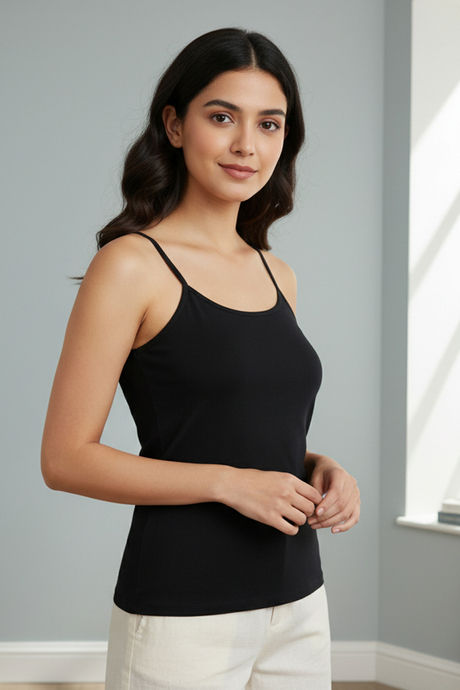 Zivame Knit Cotton Camisole - Black — image 3