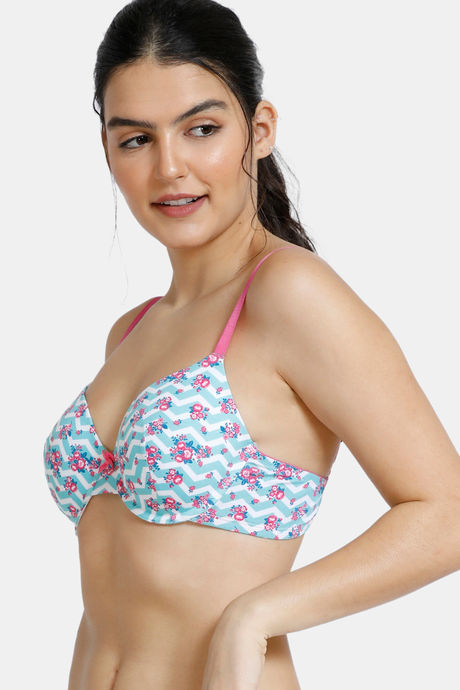 Zivame Whimsical Padded Wired 3/4th Coverage T-Shirt Bra - Floral Chevron Print — image 3
