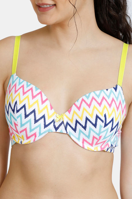 Zivame Whimsical Padded Wired 3/4th Coverage T-Shirt Bra - Multi Chevron Print — image 4