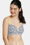 Zivame Whimsical Padded Non Wired 3/4th Coverage T-Shirt Bra - Black N White Print — thumbnail 1