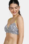 Zivame Whimsical Padded Non Wired 3/4th Coverage T-Shirt Bra - Black N White Print — thumbnail 3