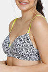 Zivame Whimsical Padded Non Wired 3/4th Coverage T-Shirt Bra - Black N White Print — thumbnail 4