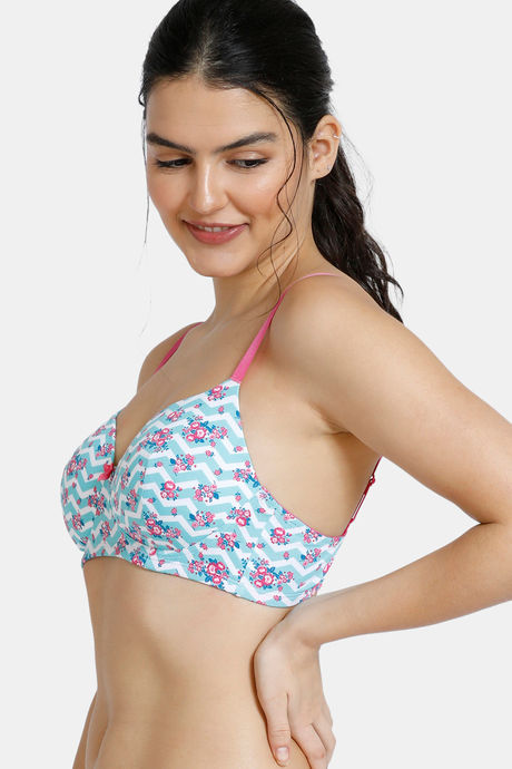 Zivame Whimsical Padded Non Wired 3/4th Coverage T-Shirt Bra - Floral Chevron Print — image 3