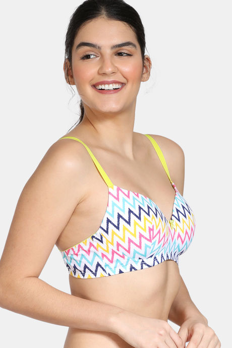 Zivame Whimsical Print Padded Non Wired 3/4th Coverage T-Shirt Bra - Multi Chevron Print — image 3