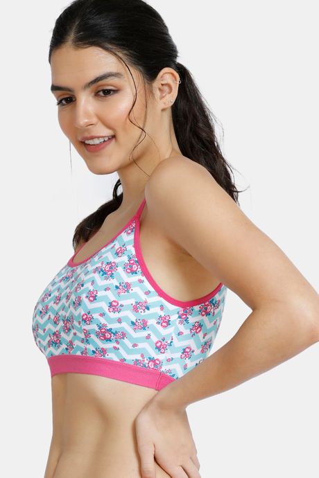 Zivame Whimsical Double Layered Non Wired Full Coverage Bralette - Floral Chevron — image 3