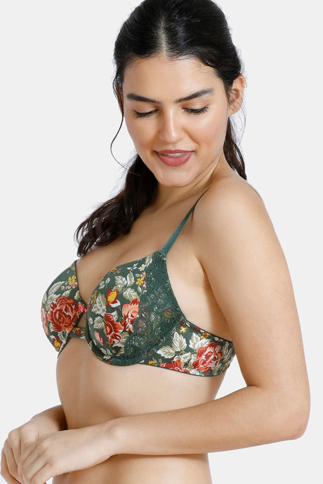 Zivame Bloom Padded Wired 3/4th Coverage T-Shirt Bra - Green Floral — image 2