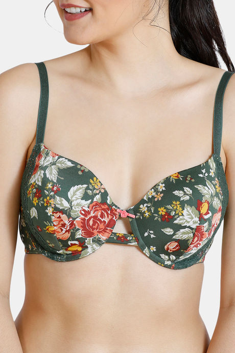 Zivame Bloom Padded Wired 3/4th Coverage T-Shirt Bra - Green Floral — image 4