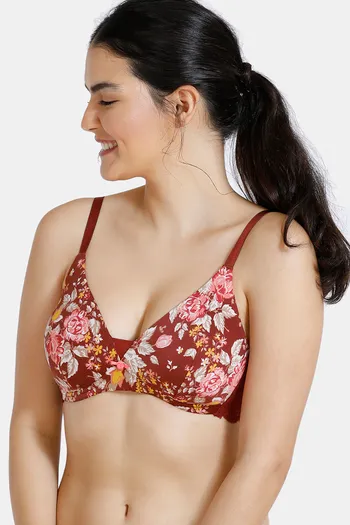Zivame Bloom Padded Non Wired 3/4th Coverage T-Shirt Bra - Red Floral